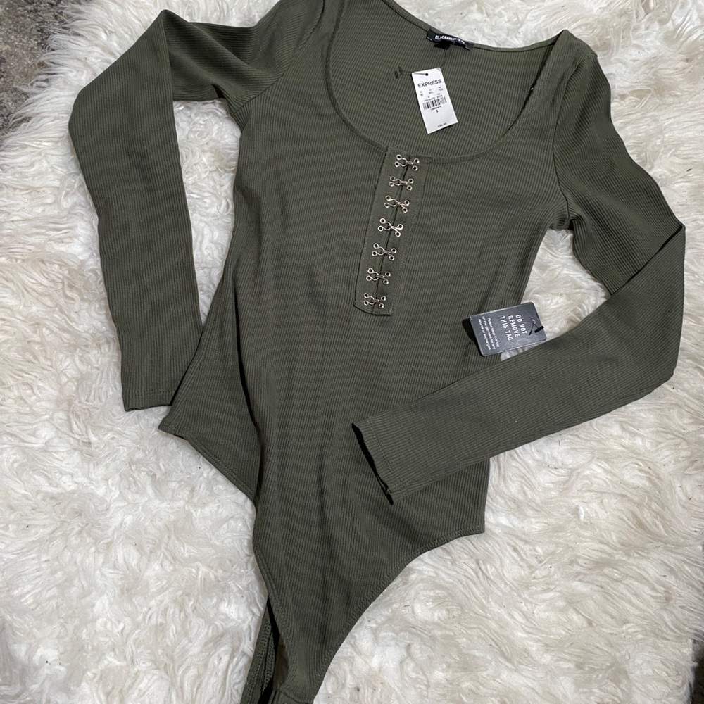 Express Modern Rib Hook Front Thong Bodysuit